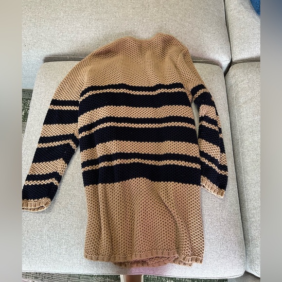 Pretty Talbots 2X Cardigan, EUC, Tan w/ Dark Navy Blue Accent Stripes - Picture 2 of 3